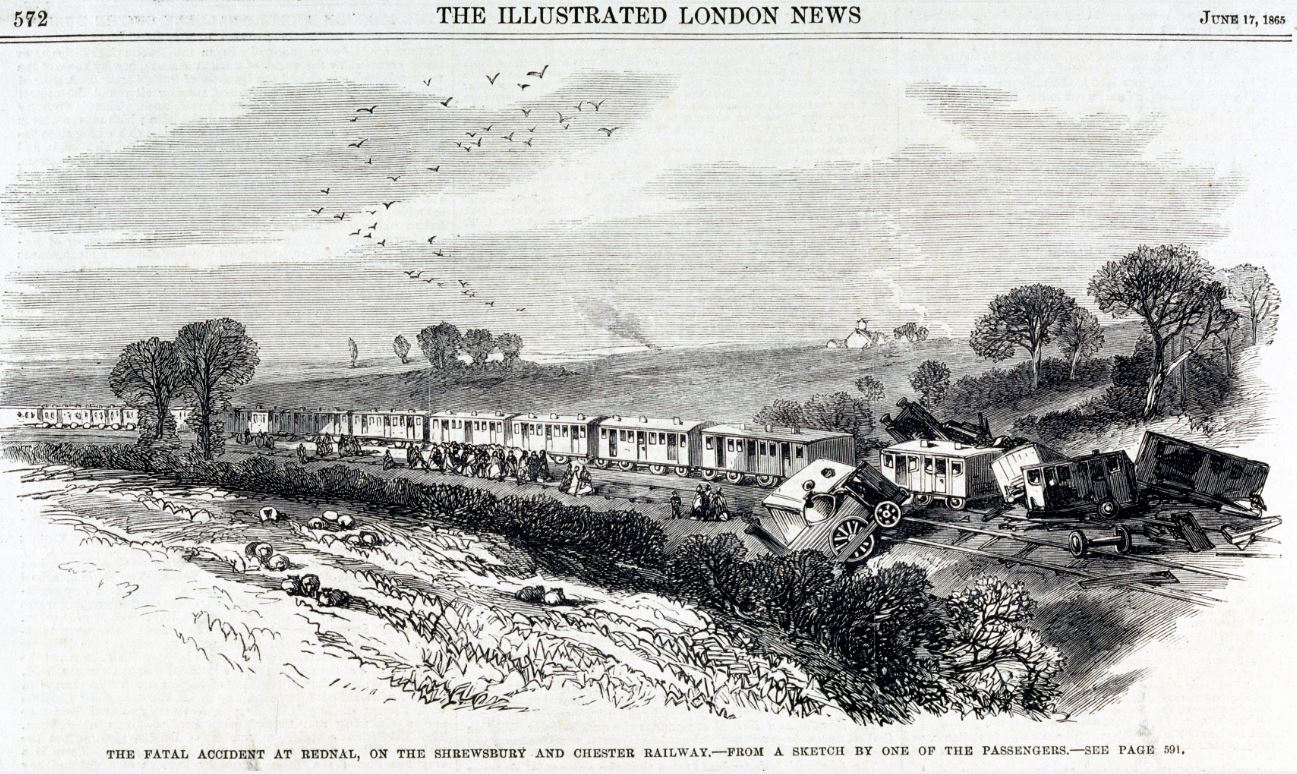 Fatal accident at Rednal on the Shrewsbury to Chester Railway (1865) where an excursion train derailed