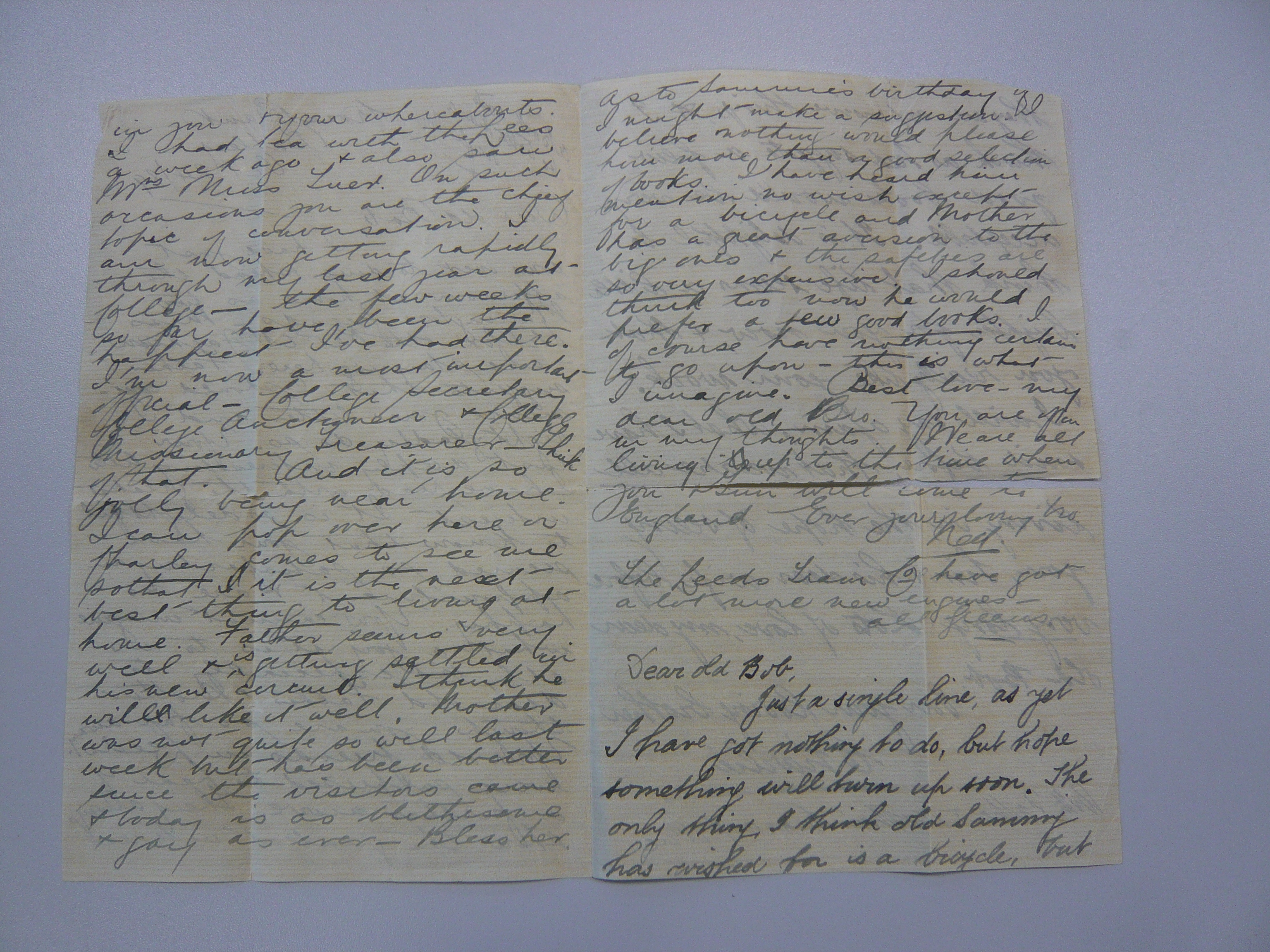 Letter discussing bicycles. From the Hackworth Archive, 24/10/1889 p 2-3