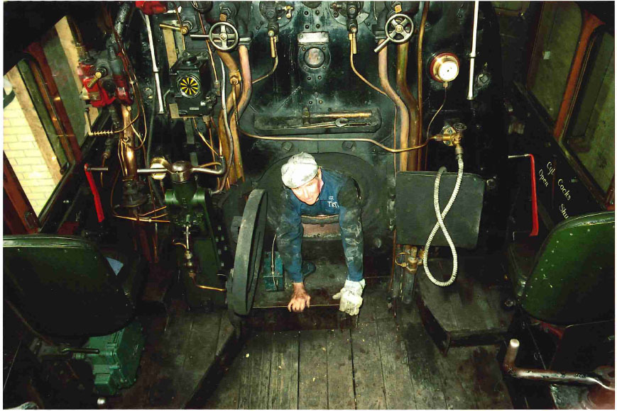 Gordon Reed climbing out of the firebox June 2002