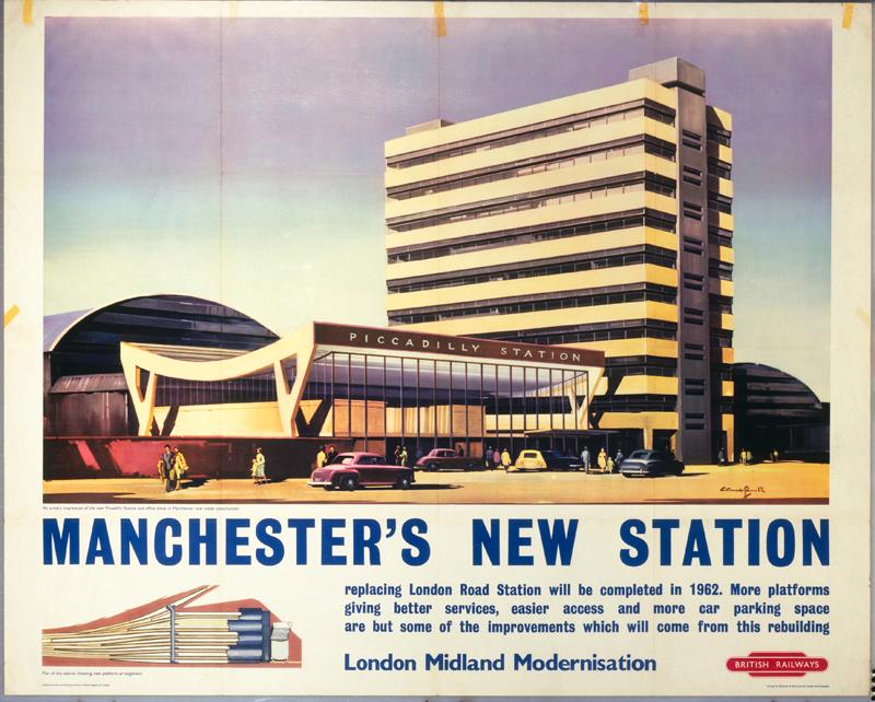 Poster, British Railways (London Midland Region), Manchester's New Station, by Claude Buckle, 1960