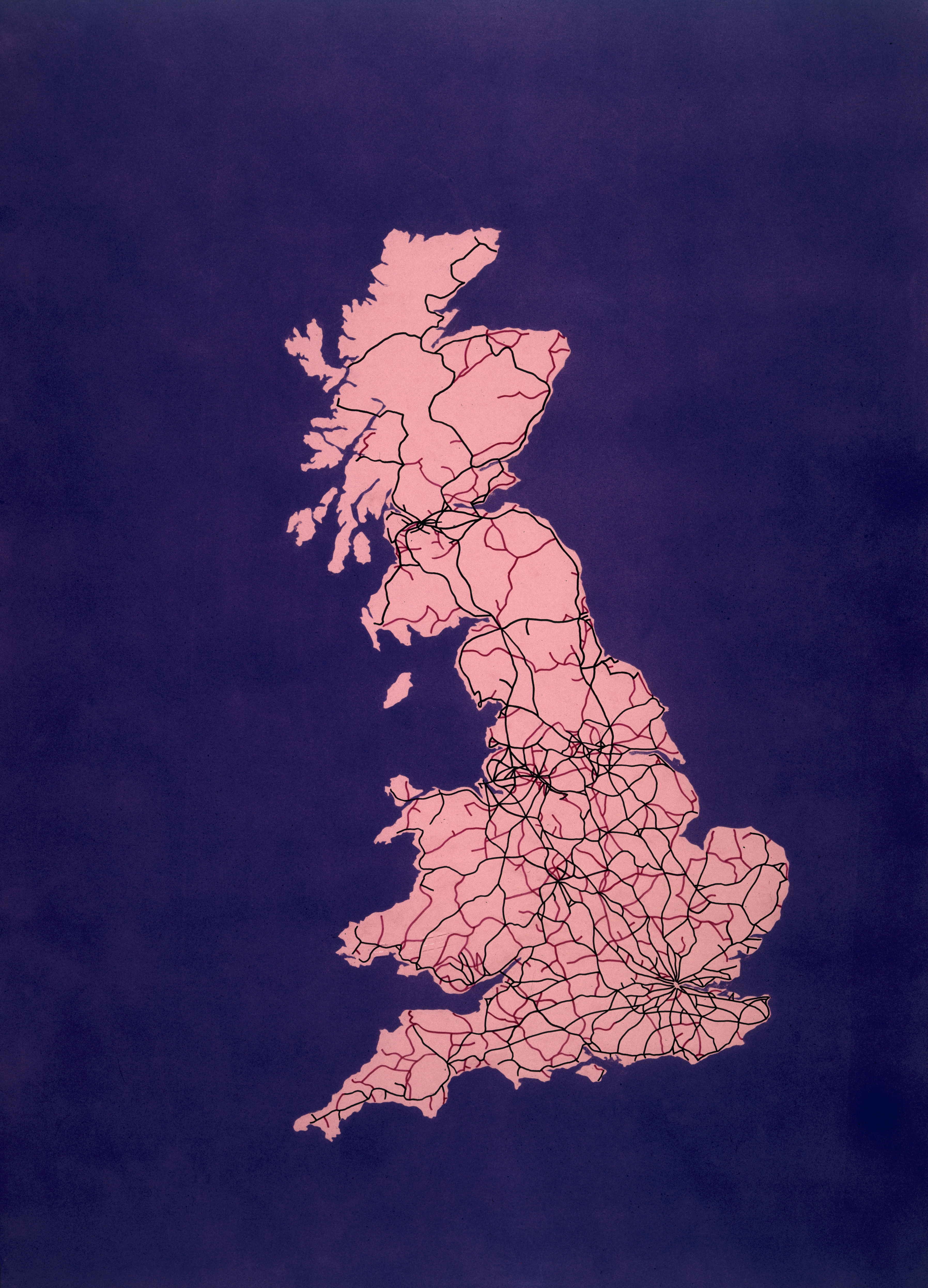 The red on the map signifies lines that were closed down by the Beeching axe. 