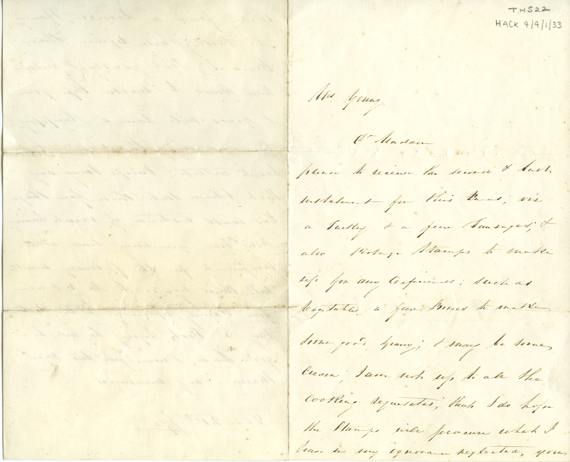 Letter from unknown to Jane Young (nee Hackworth) 21 December 1870 (page 1) (archive ref HACK 4/4/1/33)