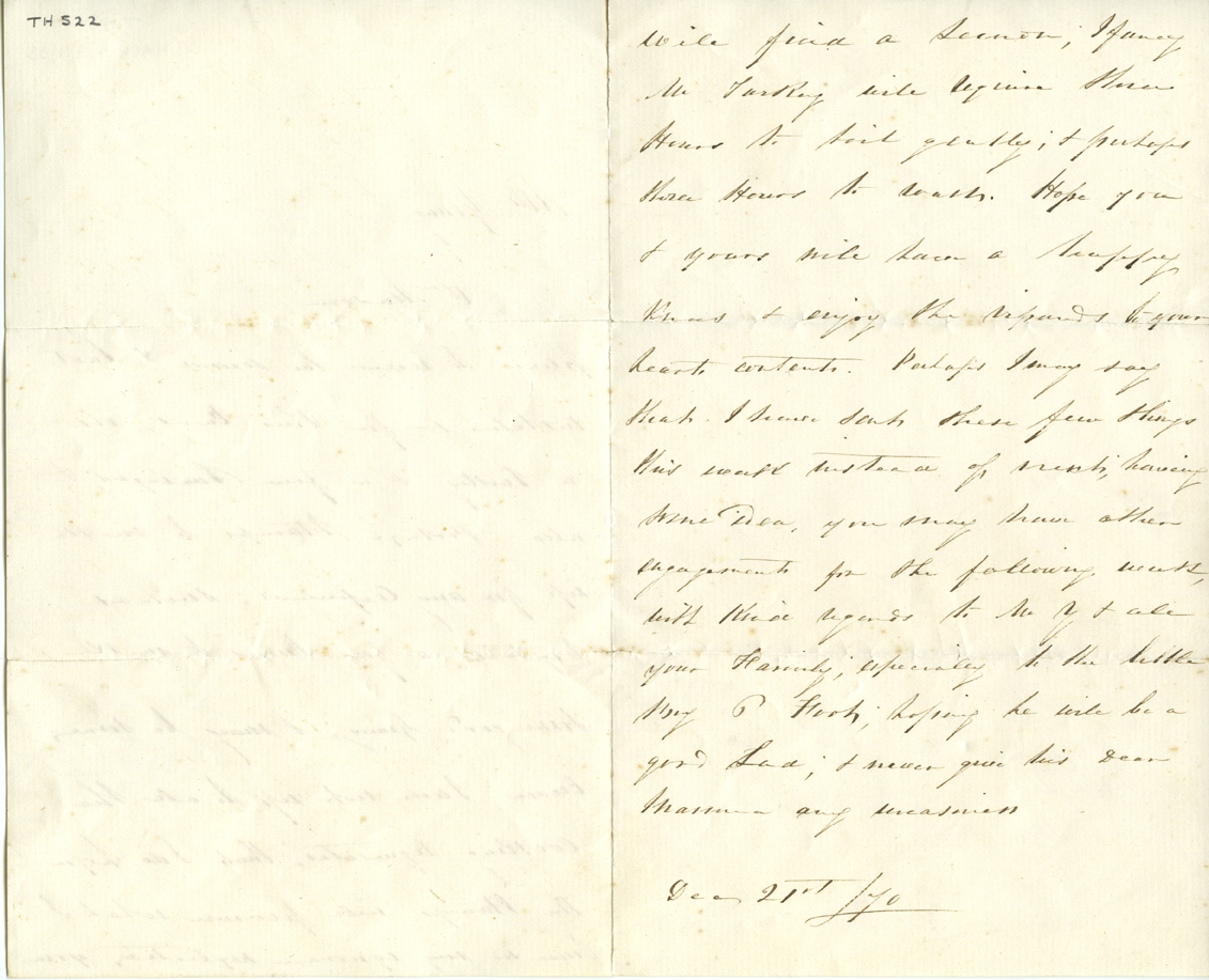 Letter from unknown to Jane Young (nee Hackworth) 21 December 1870 (page 2) (archive ref HACK 4/4/1/33)