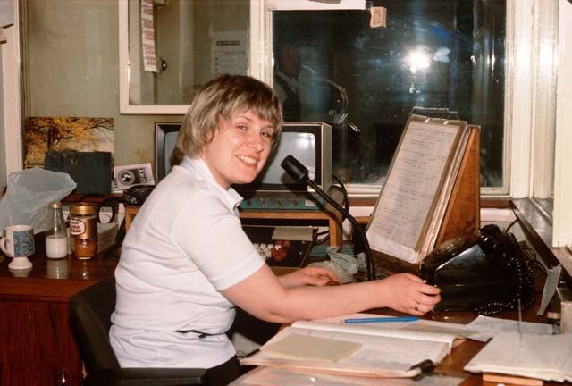 Lesley in her signal box days