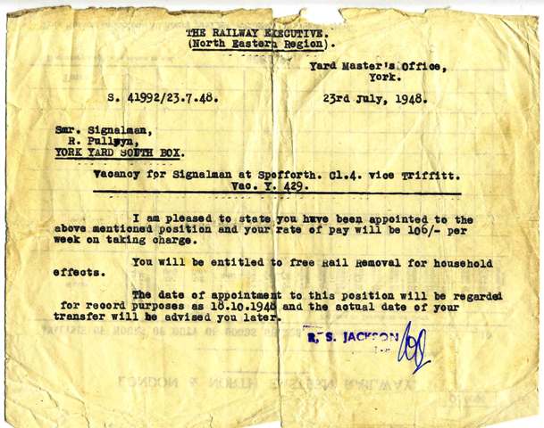 Reginald's letter of appointment in 1948.