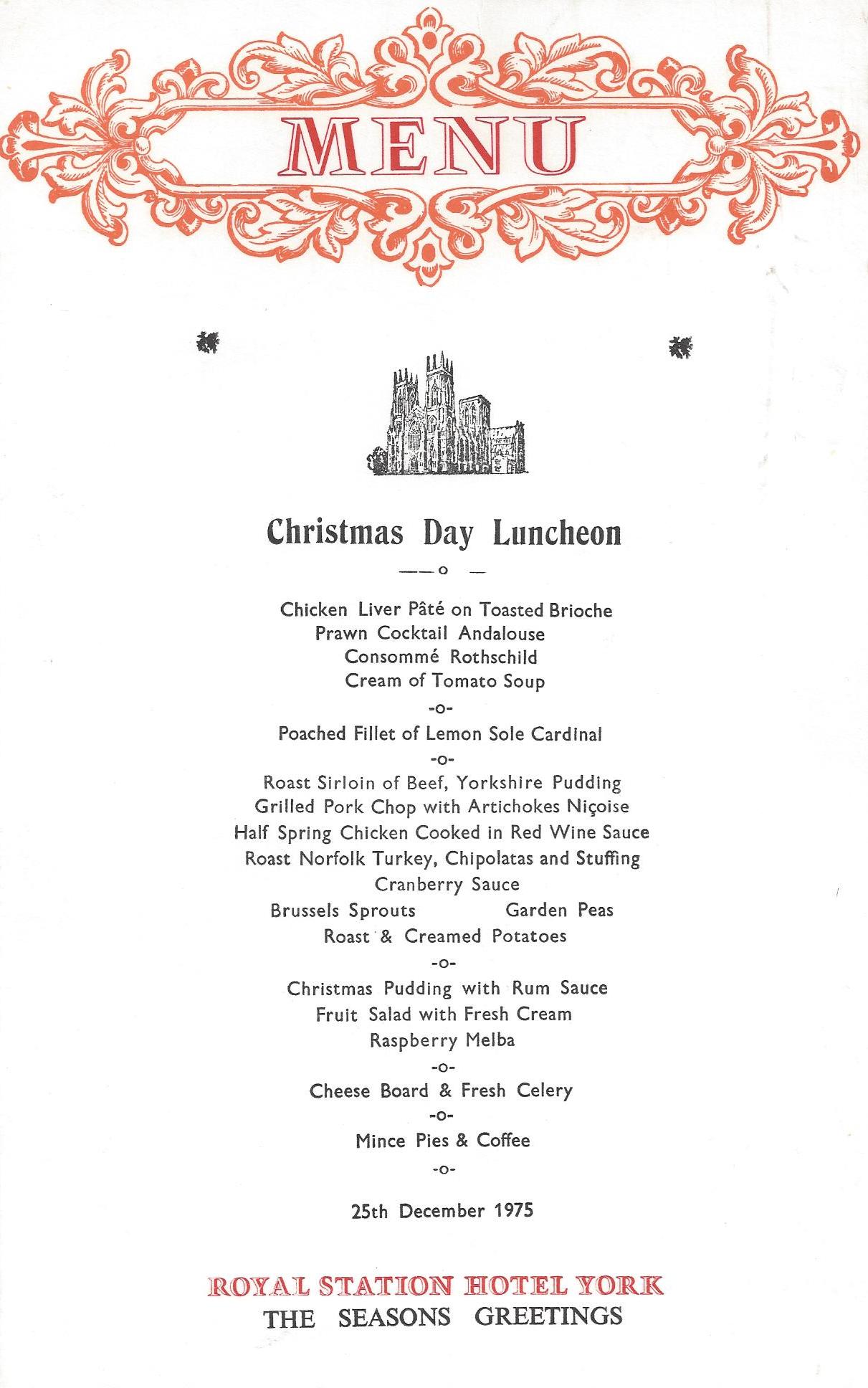 Menu- Christmas Day Luncheon, York Station Hotel, 1975 (archive reference 2003-8791) 