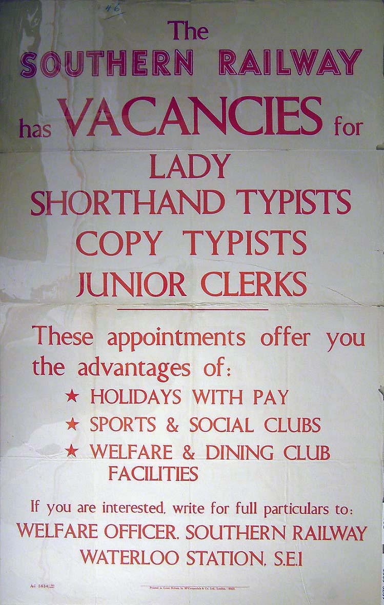 SR poster advertising clerical jobs.