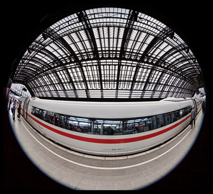 Here's a train seen through a 'fish eye' lens