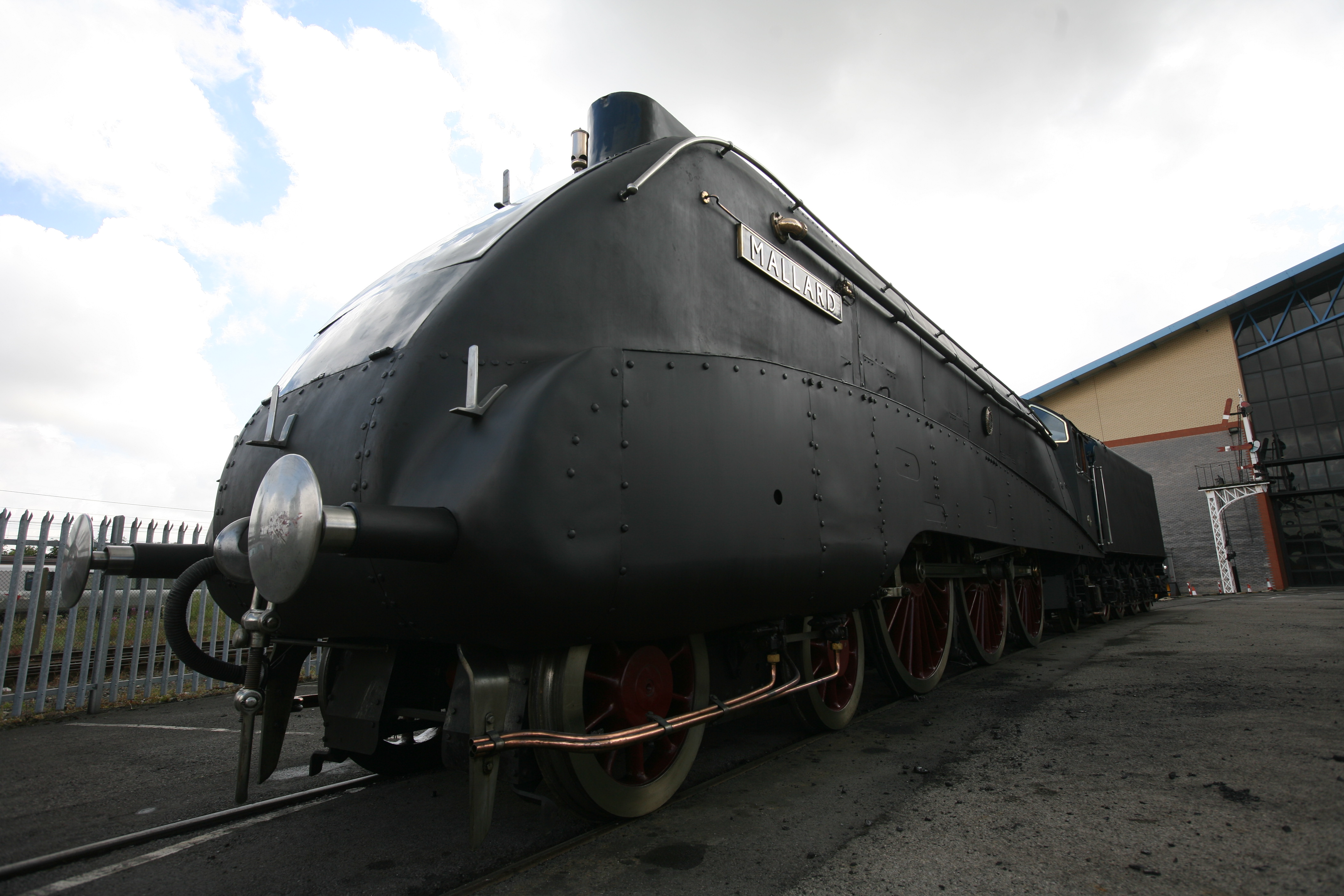 Mallard locomotive in war-time black at the National Railway Museum