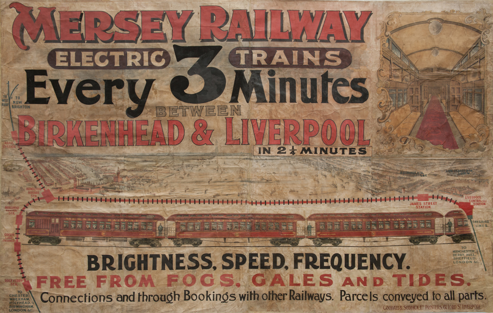 Mersey Railway poster, detail, after conservation