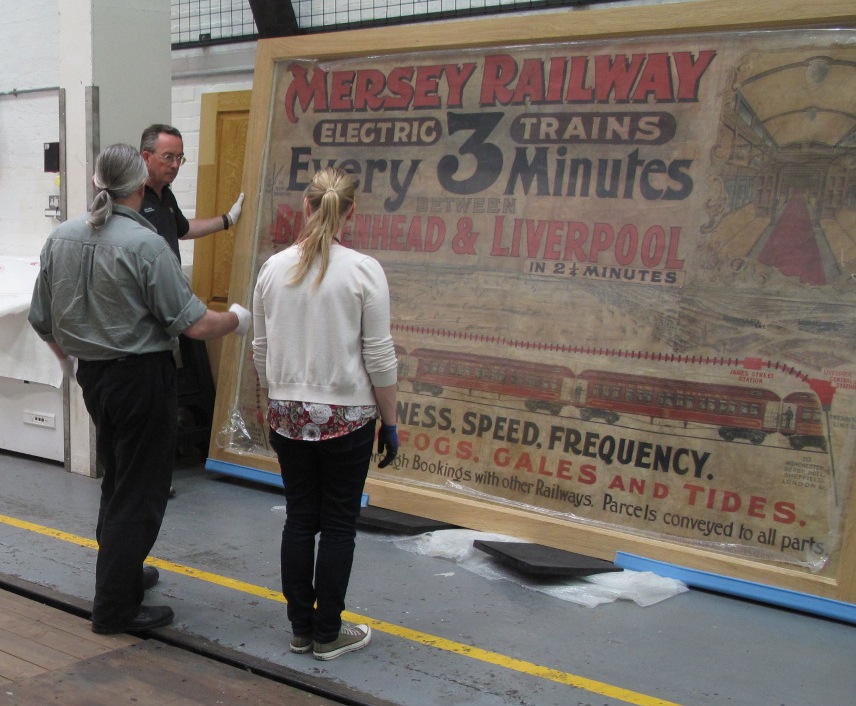 Mersey Railway poster after conservation and framing, July 2014
