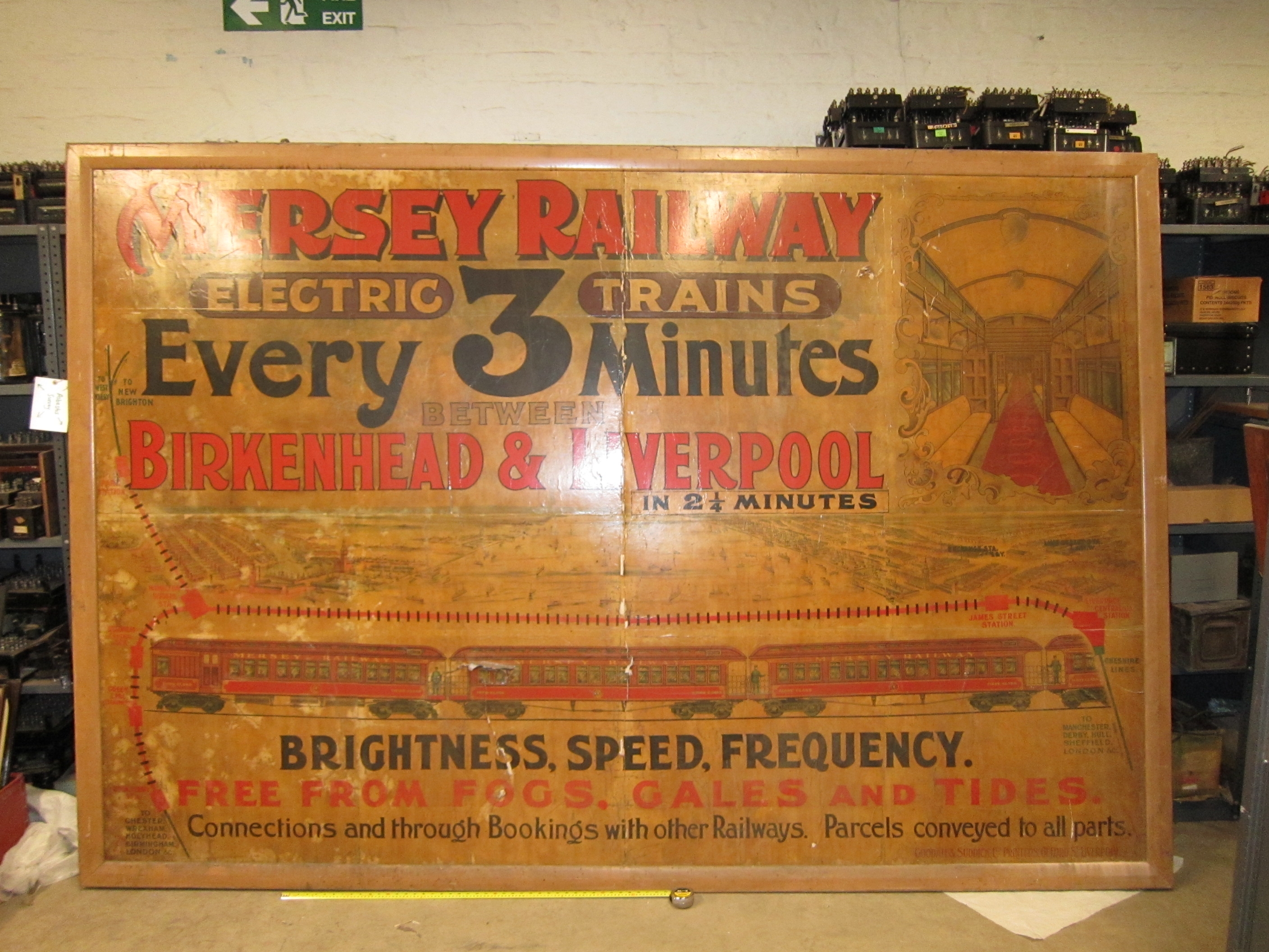 Mersey Railway poster, before conservation, Sept 2011