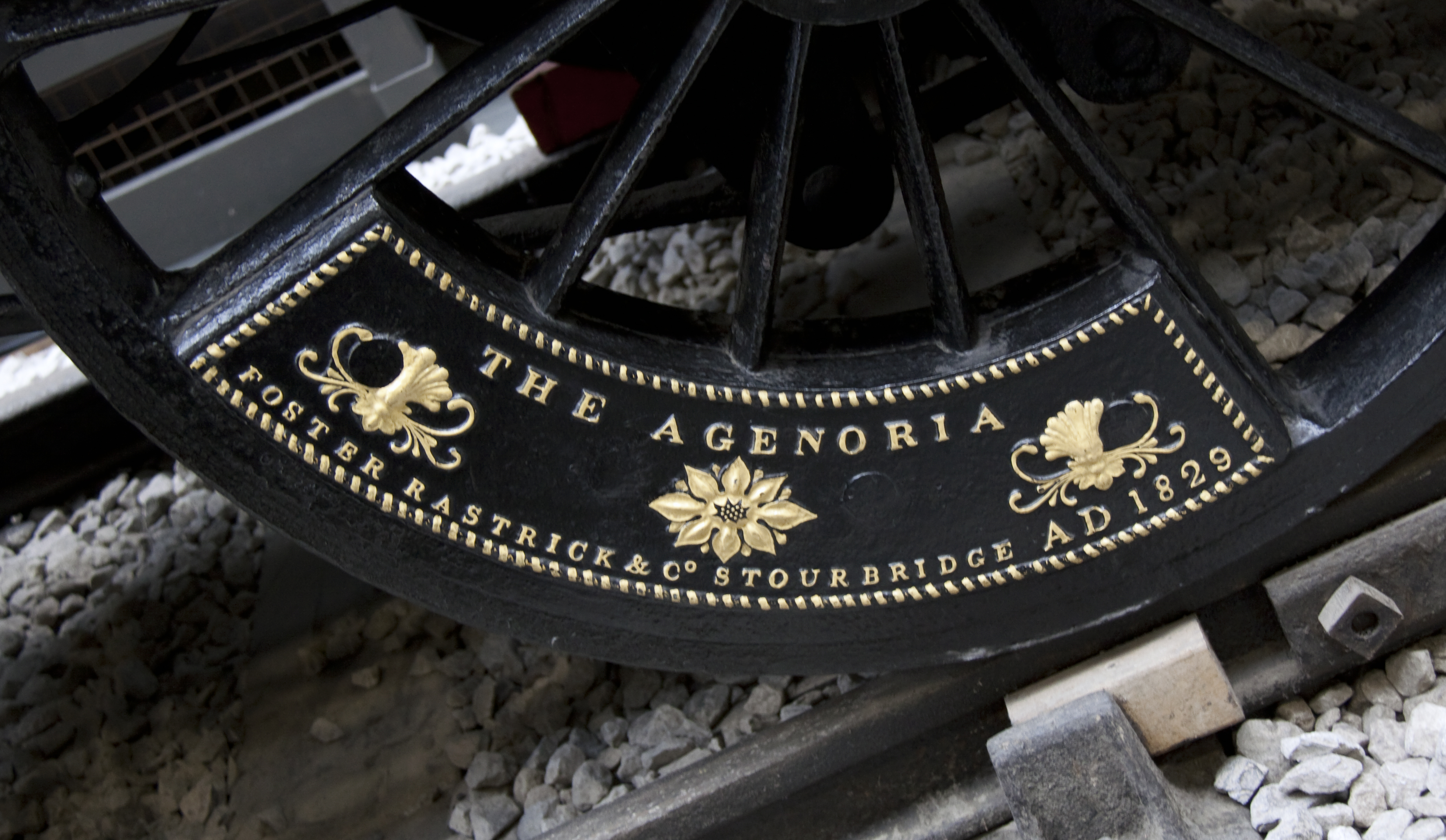 Detail of decorative wheel balance weight from “The Agenoria’. (1884-92)