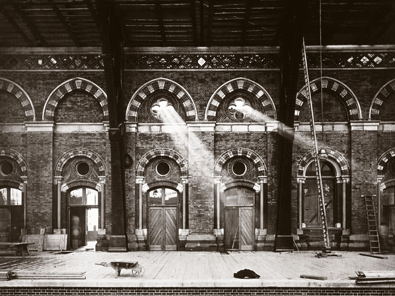 Sunlight shining through Gothic tracery at St Pancras station as it nears completion in 1867. Img ref 1998-8759_3_21