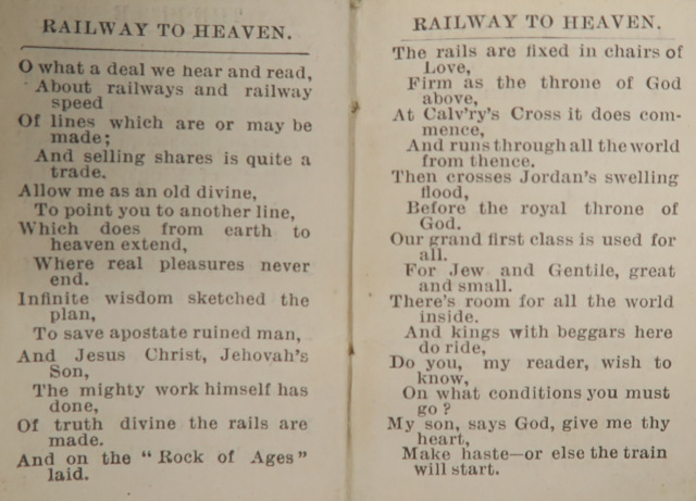 Miniature book, "The Illustrated Bible; also verses entitled Railway to Heaven". London: Goode Bros., Ltd, Clerkenwell Green E.C.