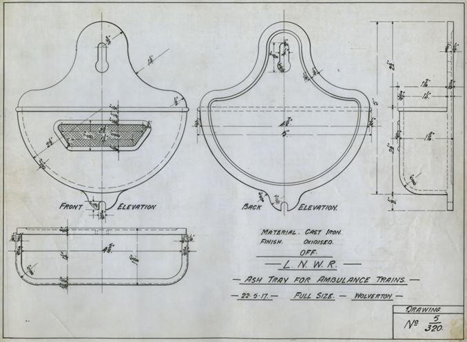 A schematic of the ashtray design in an Ambulance Carriage (NRM)
