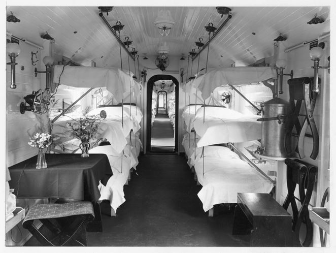 The inside of an Ambulance Carriage (photo from National Railway Museum archives)