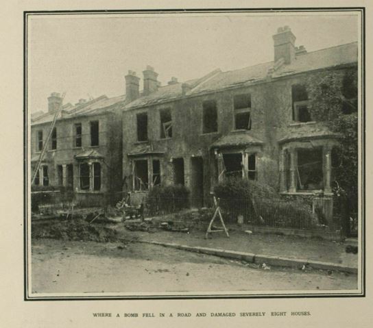 'The Cowardly Zeppelin Raid of Oct. 13: Bomb-Wrecked Dwelling-Places of Civilians and Women and Children' as published in Illustrated London News