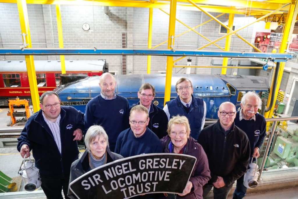Members of the SNGLT (Sir Nigel Gresley Locomotive Trust) in our works balcony the day the locomotive arrived in The Works.