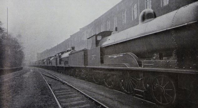 The named L&NWR locomotives parked outside Crewe Works. No.27 General Joffre is in the foreground. (L&NWR Gazette, April 1916)