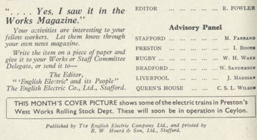 Editorial Page of English Electric Magazine, April 1947