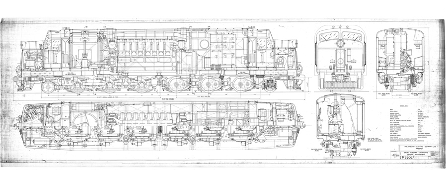 Diesel electric locomotive general arrangement, a Rhodesia Class 40, 1958 (Image – P3202-055 Rhodesia Class 40) (Ref: GEC/2/2/2/82)