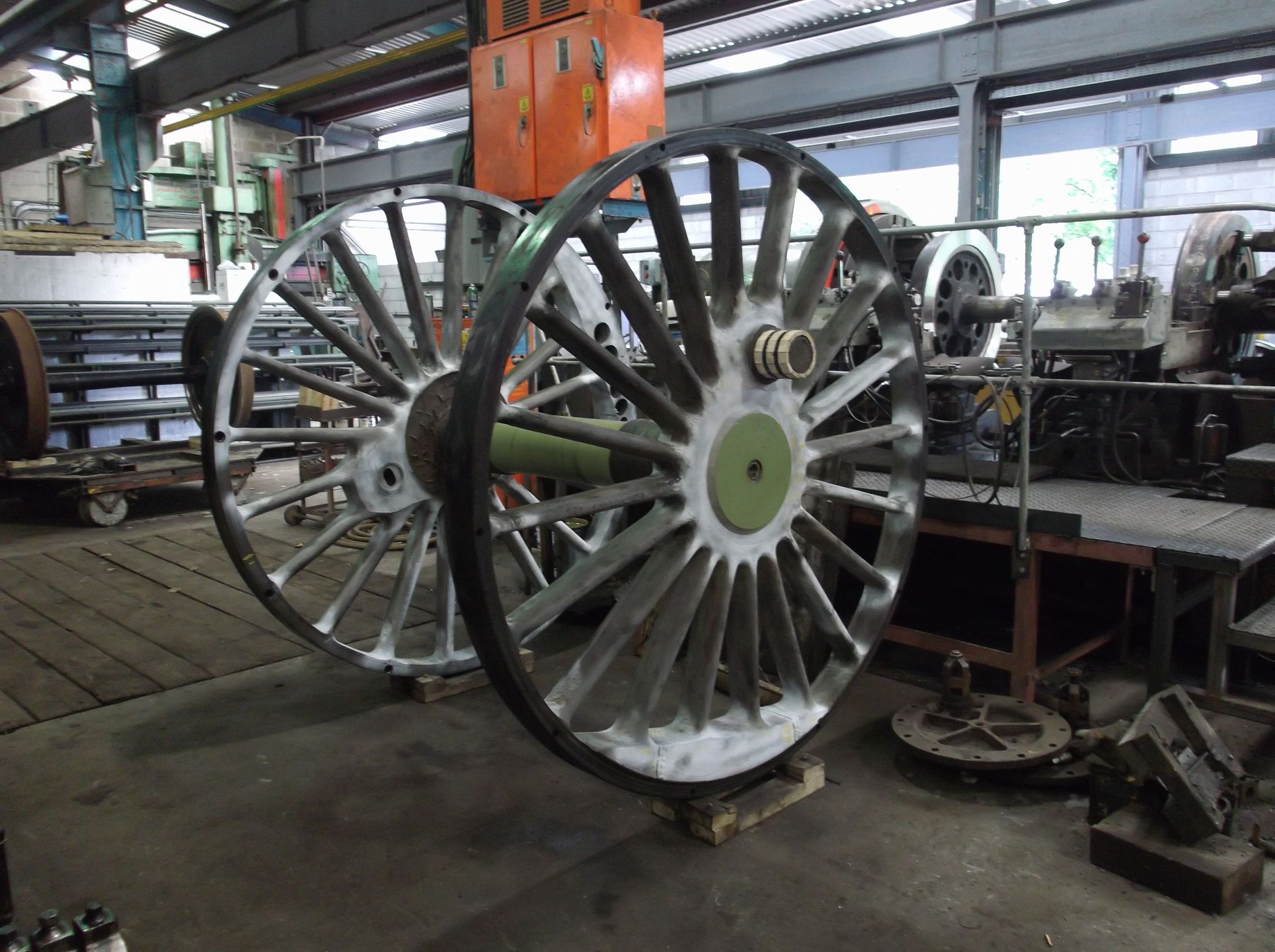 The driving wheel set in the South Devon Railways workshop without tyres