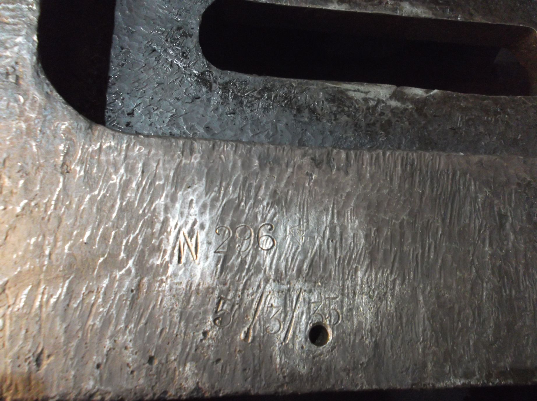 Marking on the underside of the bogie centre casting. Perhaps a date with the drawing/part number above. To the right of the drawing number is a diamond stamp with 'NE' inside, similar to the diamond 'LNER' stamps found on the right hand frame plates.