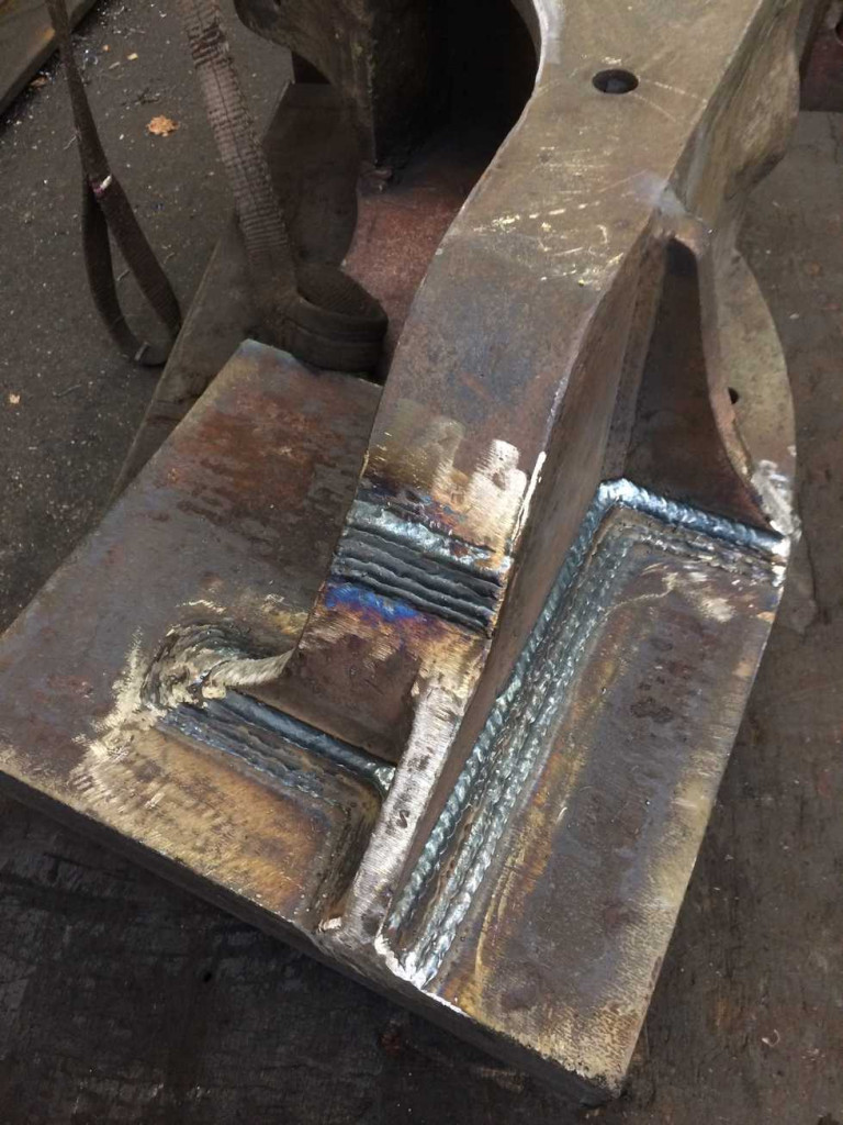 The new section of plate welded on to the combined brake shaft and spring hanger bracket at the works of K D Flavell.