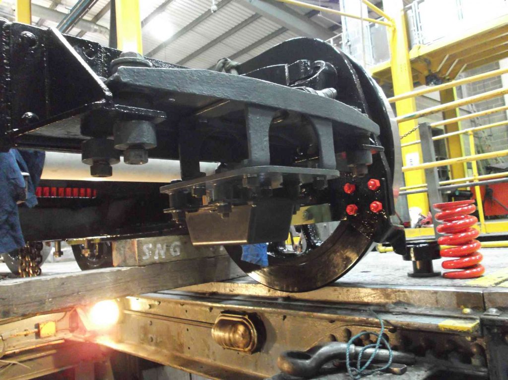 The Advanced Warning System refitted to the bogie of locomotive Sir Nigel Gresley.