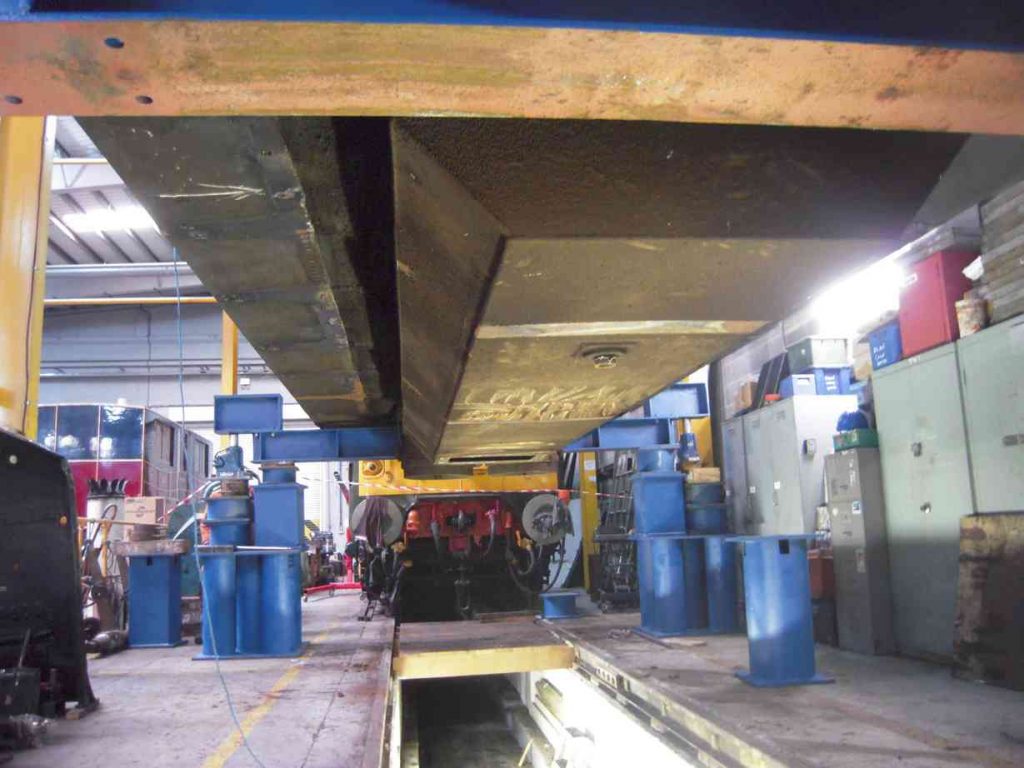 View underneath the tank of locomotive Sir Nigel Gresley, with the frames removed.