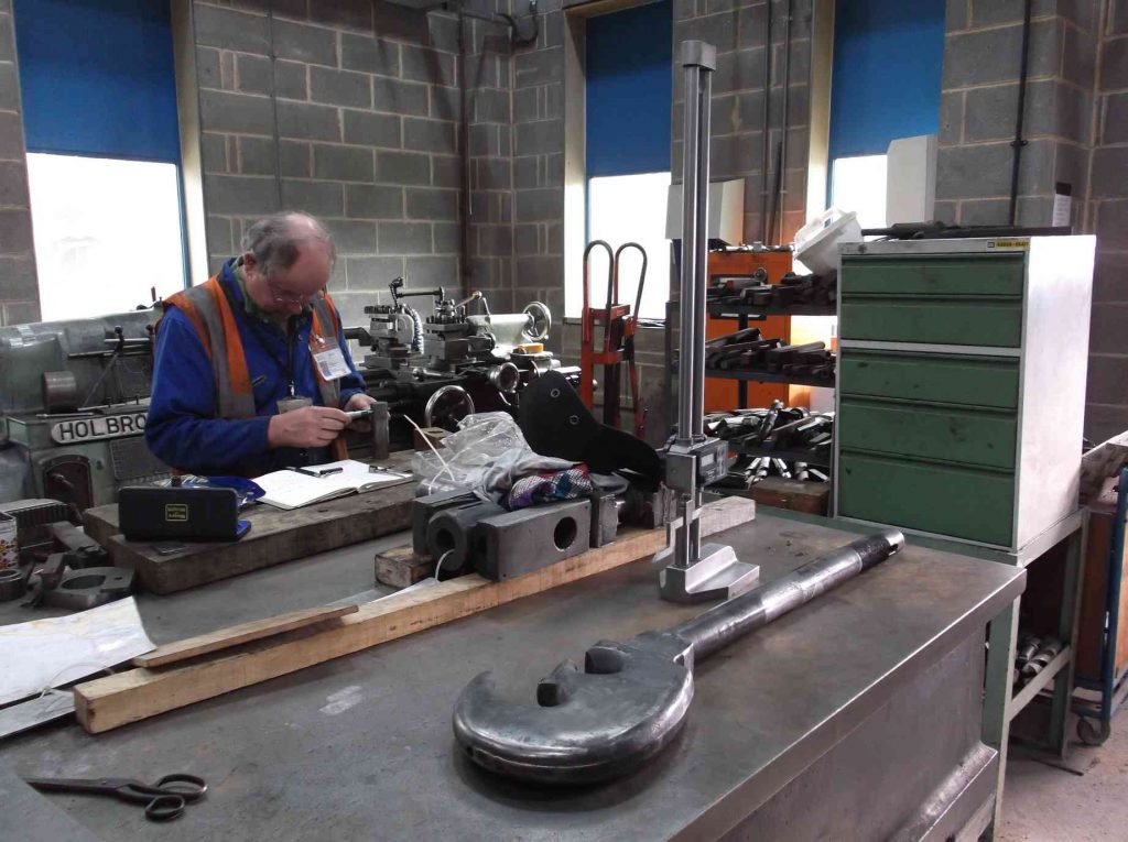 Chief Mechanical Engineer Richard Swales measures valve gear pins