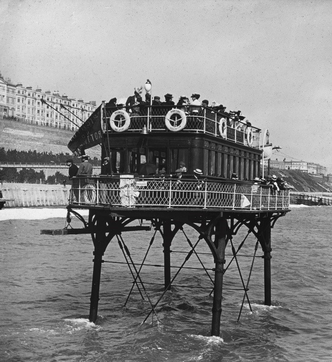 The 'Pioneer' car shortly after departing from Palace Pier at high tide