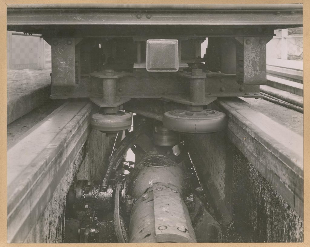 A photograph from an album showing the track system of the Never-Stop Railway at Wembley.