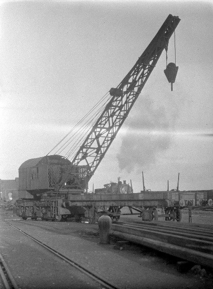 A 10-ton travelling steam crane on the quayside