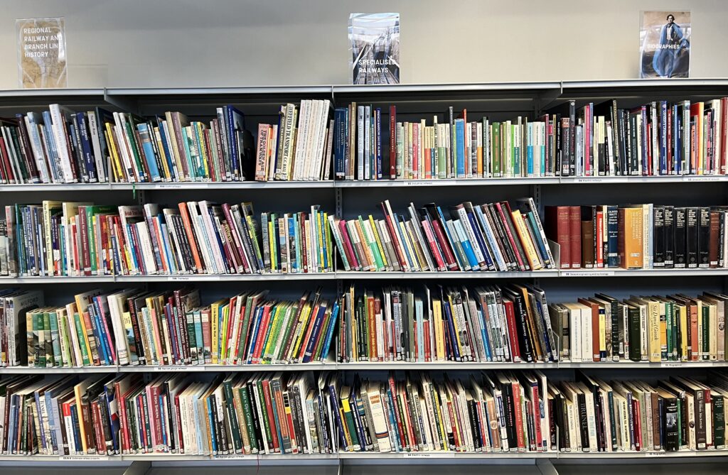 Library shelving in the National Railway Museum library