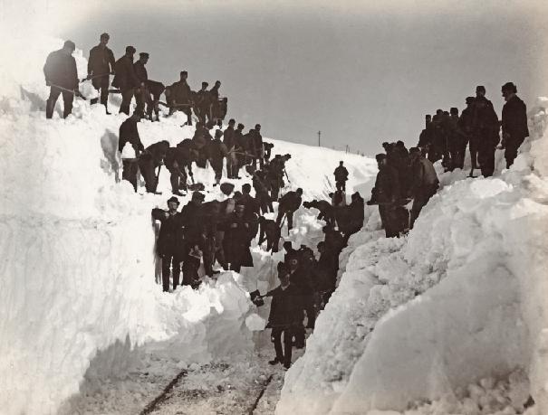 County March Summit, South of Altnabreac. Highland Railway. Snow drifts, 1895