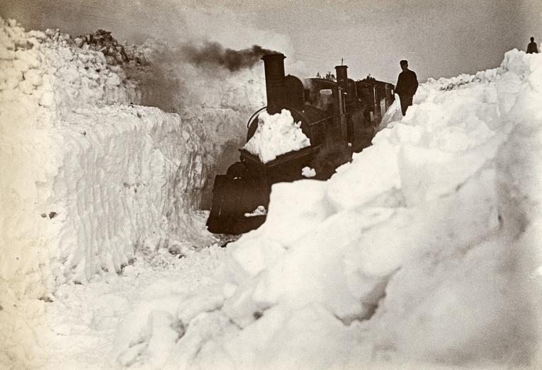 Snow Plough. County March Summit, South of Altnabreac. Highland Railway. Snow drifts, 1895