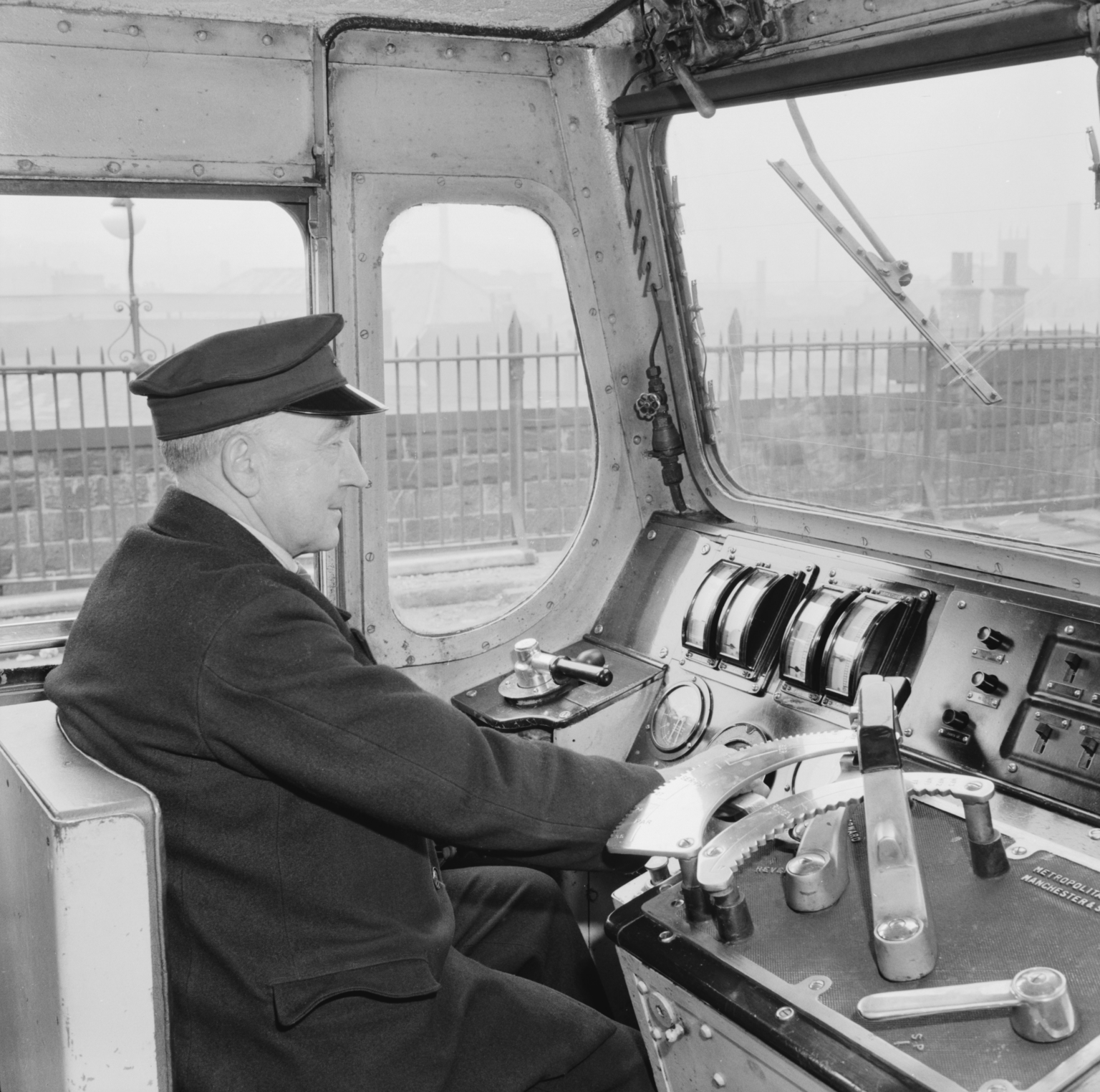 Driver in an electric locomotive, 1956.