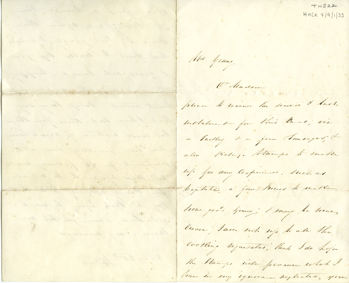 Letter from unknown to Jane Young (nee Hackworth) 21 December 1870 (page 1) (archive ref HACK 4/4/1/33)