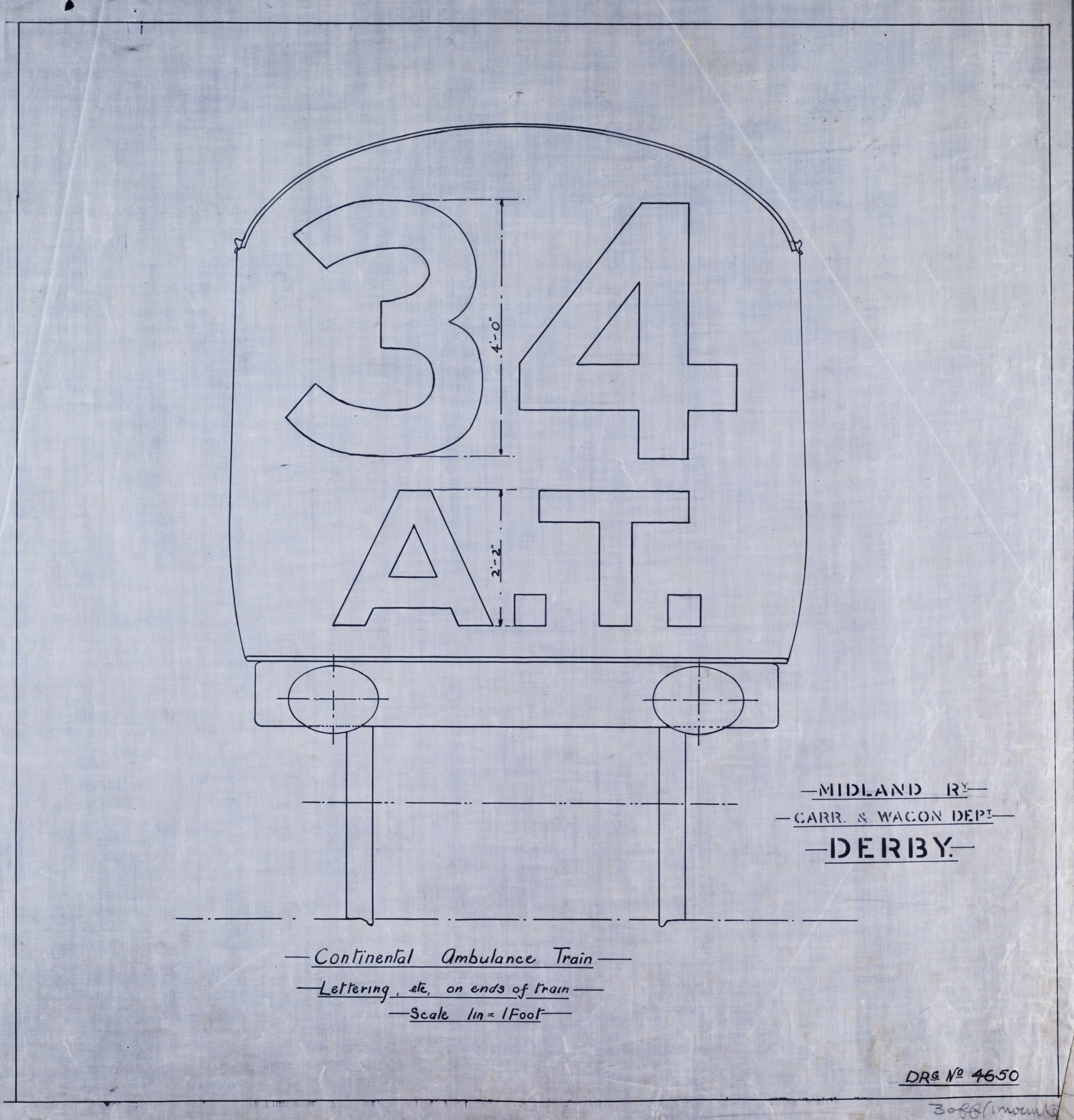 Continental ambulance train lettering etc on end of train midland railway carriage and wagon department, Derby (ref: LMS 4650) (1916)