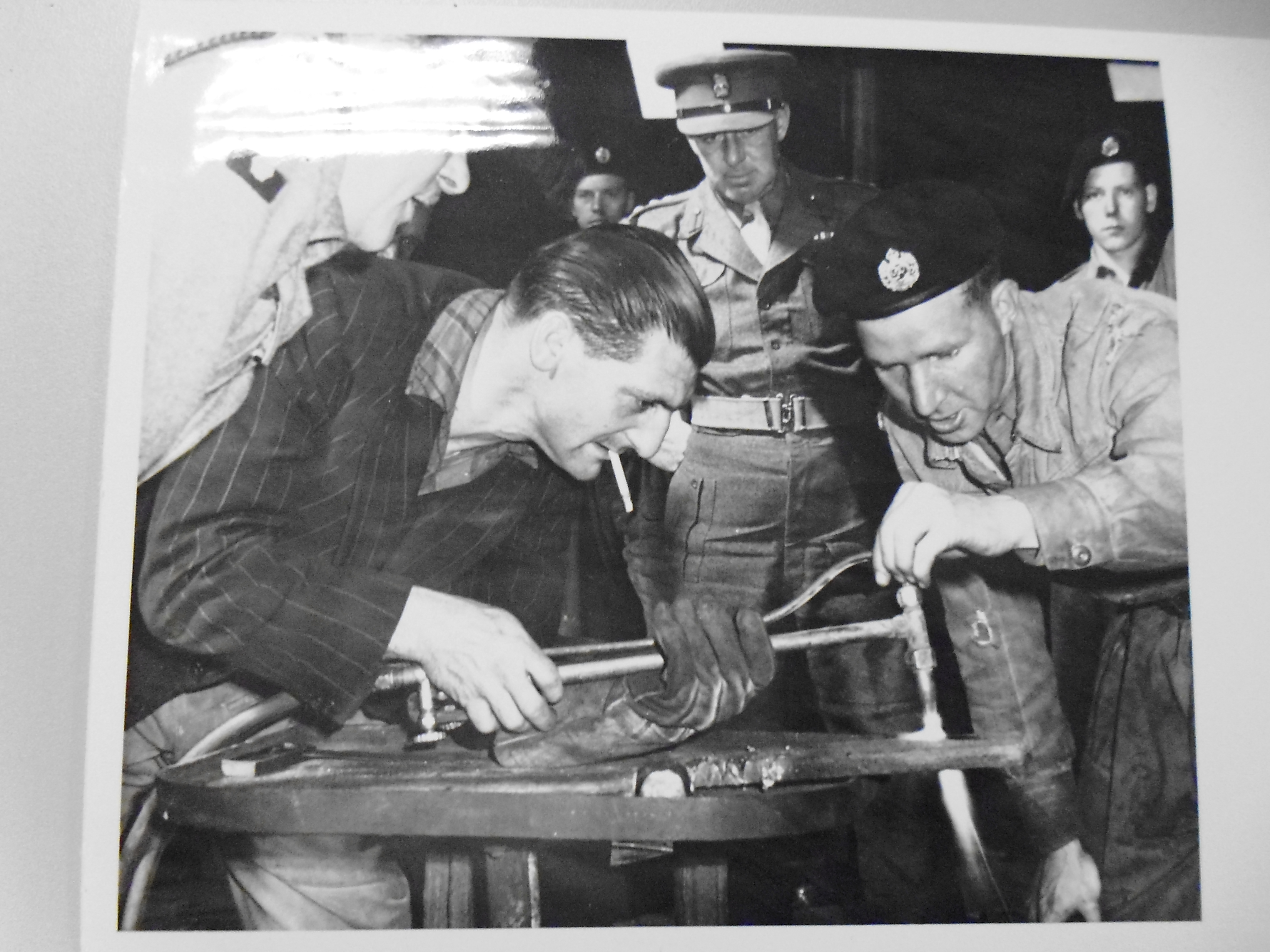 Photograph showing civil defence training course. Railway staff were trained how to repair nuclear shelters 