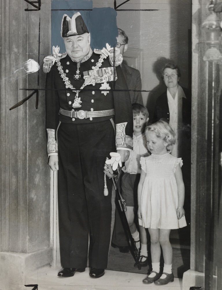 Winston Churchill, wearing 'Great George', leaves for the coronation of Her Majesty The Queen.