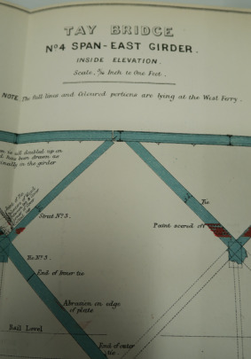 Showing a span of the Tay Bridge. Part of the appendix of maps and plans that made up the Inquiry into the disaster in 1879. Bound in the 1880 volume