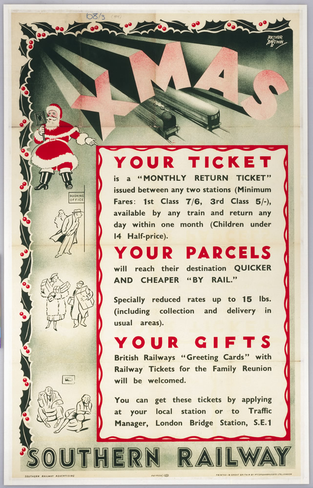 'Xmas - Your Ticket, Your Parcel, Your Gifts', Southern Railway poster, 1937. (Img ref: 10308353)