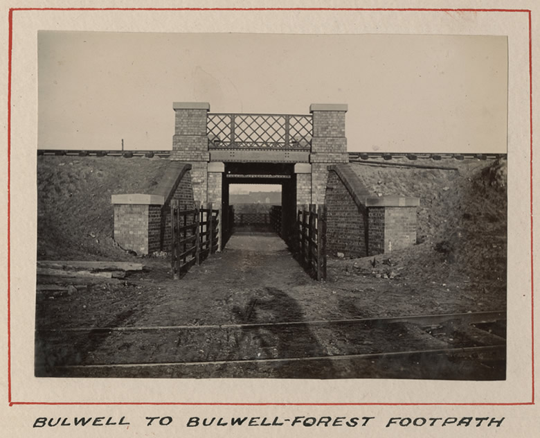 footpath beneath the Great Central Railway at Bulwell, with the shadow of Newton and his camera