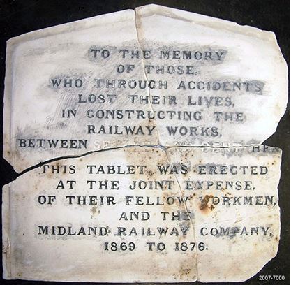 A memorial stone to workmen killed during the construction of the line (in the National Railway Museum Collection there is now a more modern monument at the viaduct)