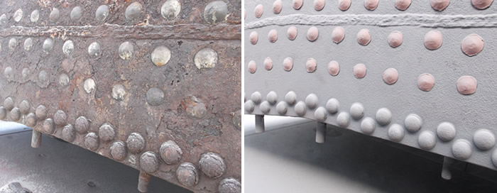 What a difference a blast makes: before and after blasting the right hand side outer firebox plate