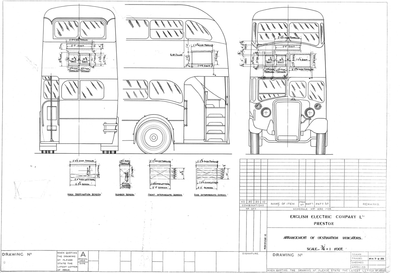 Arrangement of destination indicators for a Manchester Corporation bus (Image – F-545) (Ref: GEC/2/2/2/352)