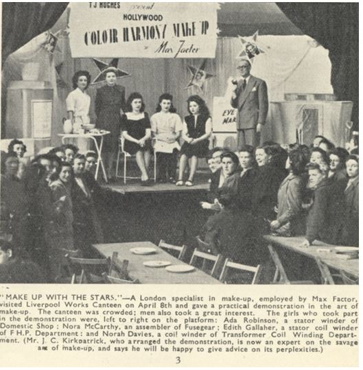 Max Factor Make-Up demonstration at Liverpool Works, English Electric Staff Magazine, May 1948
